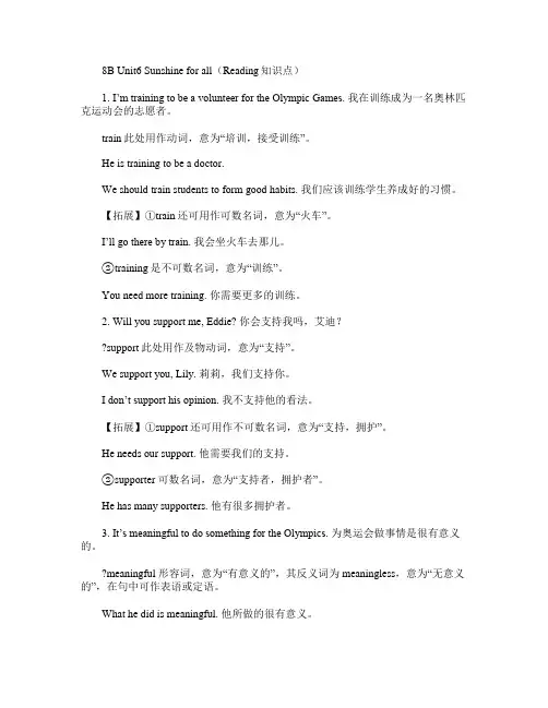 译林牛津英语 八年级下册 8b unit 6 sunshine for all 知识点重难点归纳