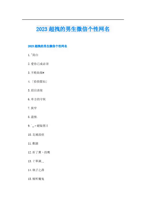 2023超拽的男生微信个性网名