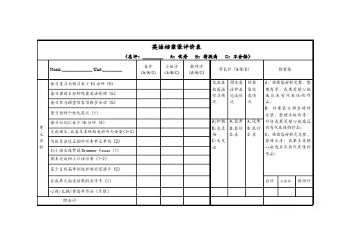 英语学习评价表