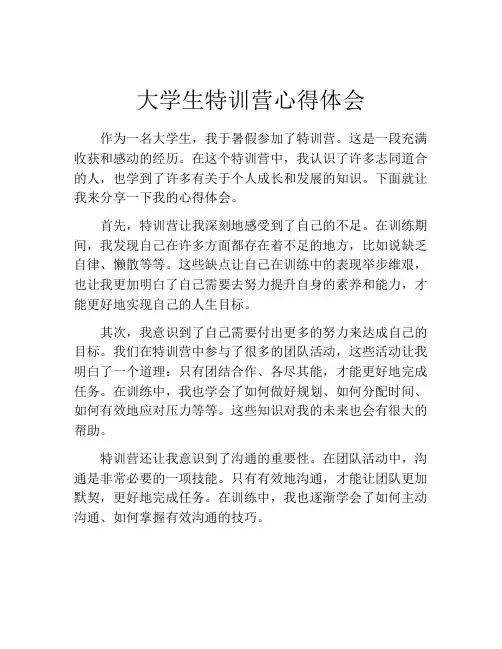 大学生特训营心得体会