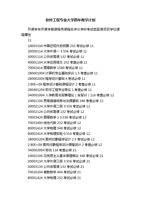软件工程专业大学四年教学计划