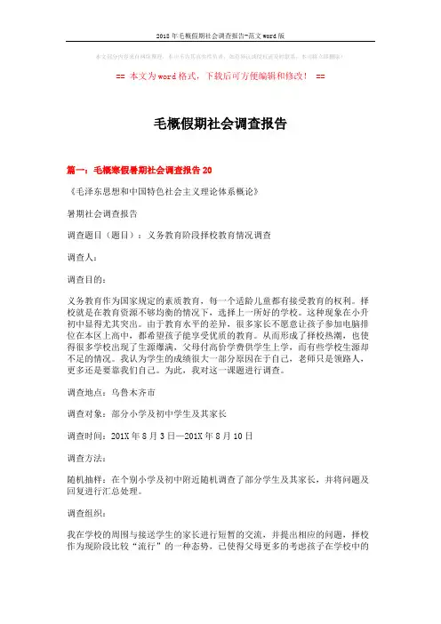 2018年毛概假期社会调查报告-范文word版 (15页)