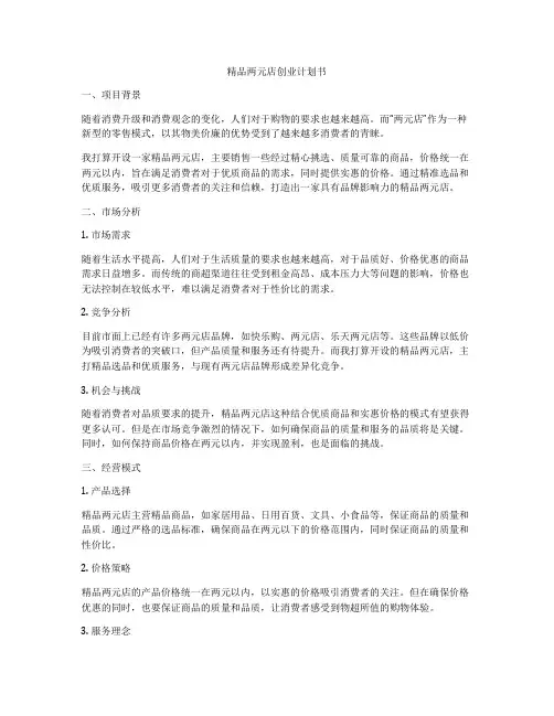 精品两元店创业计划书