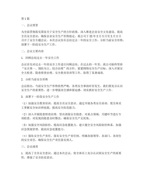 安全专题会议年度总结(3篇)