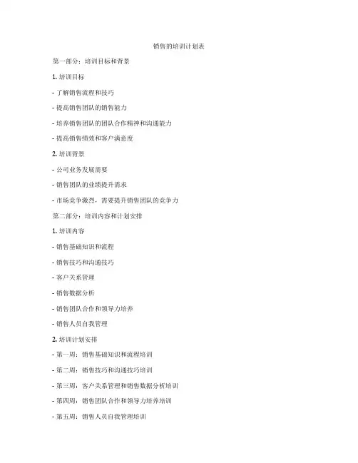 销售的培训计划表