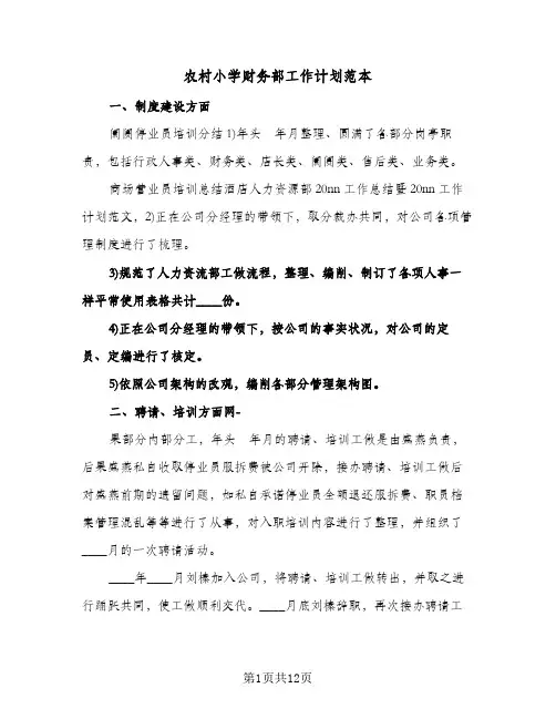 农村小学财务部工作计划范本(4篇)