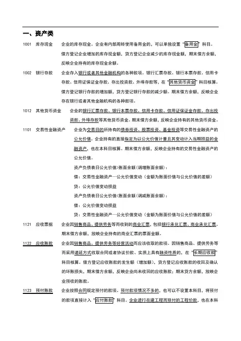 新会计准则常用会计科目表(详细整理)