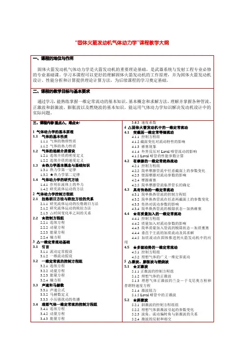 “固体火箭发动机气体动力学”课程教学大纲