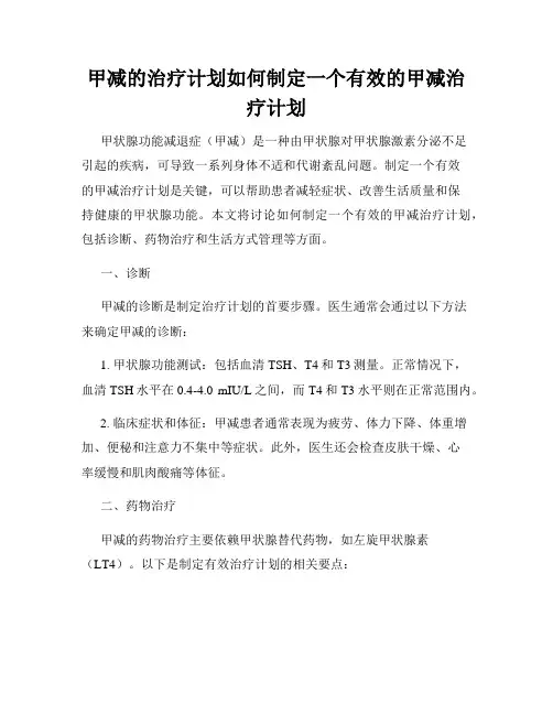 甲减的治疗计划如何制定一个有效的甲减治疗计划