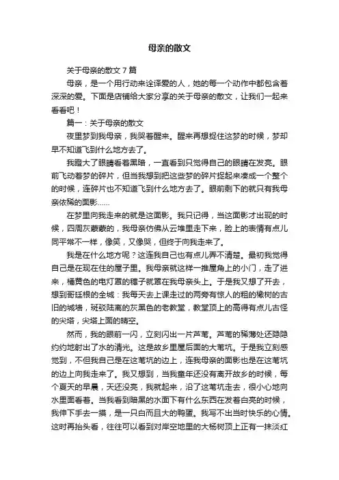 关于母亲的散文7篇
