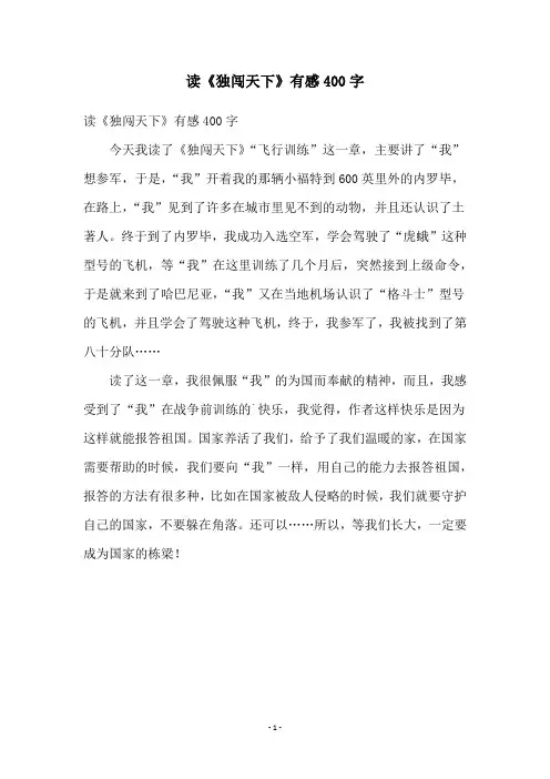 读《独闯天下》有感400字