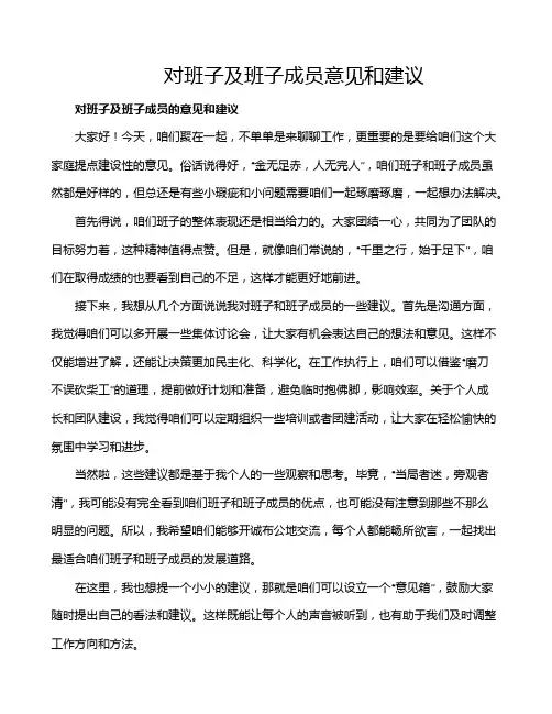 对班子及班子成员意见和建议