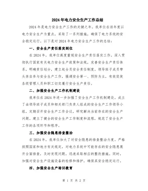 2024年电力安全生产工作总结