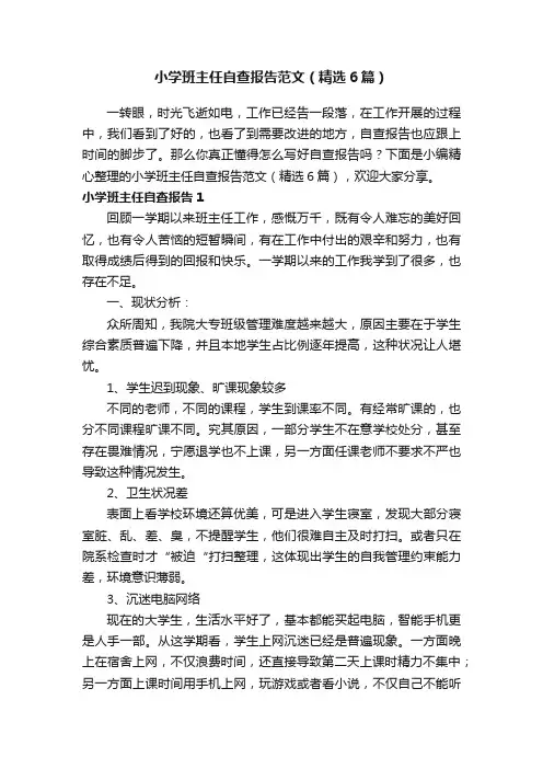 小学班主任自查报告范文（精选6篇）