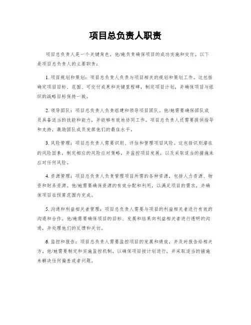 项目总负责人职责