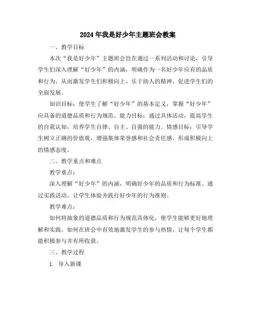 2024年我是好少年主题班会教案