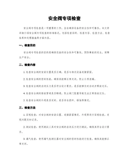 安全阀专项检查