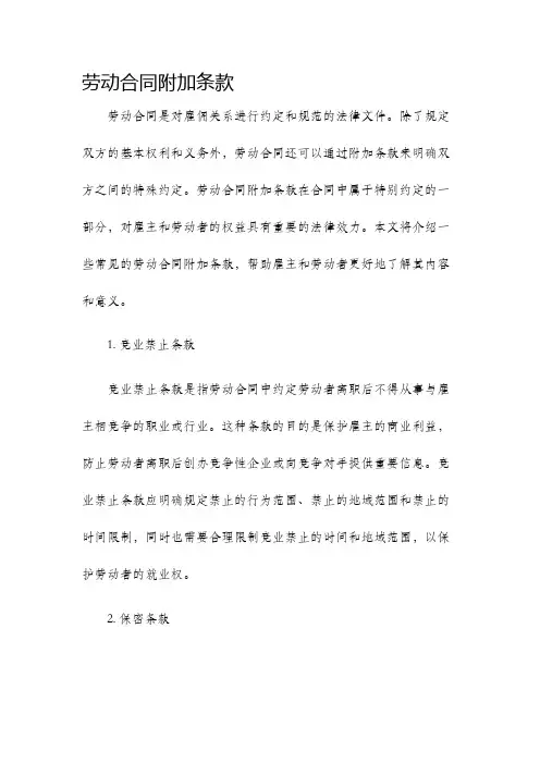 劳动合同附加条款
