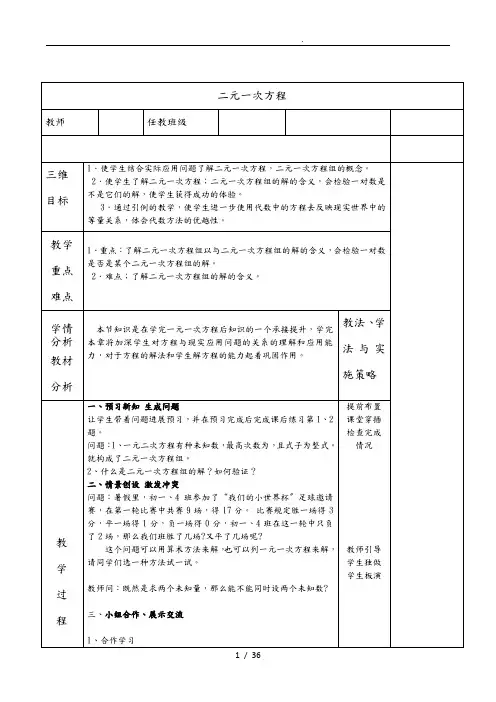 二元一次方程教(学)案