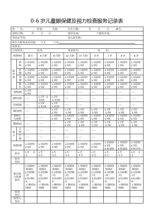 县0-6岁儿童眼保健及视力检查服务记录表