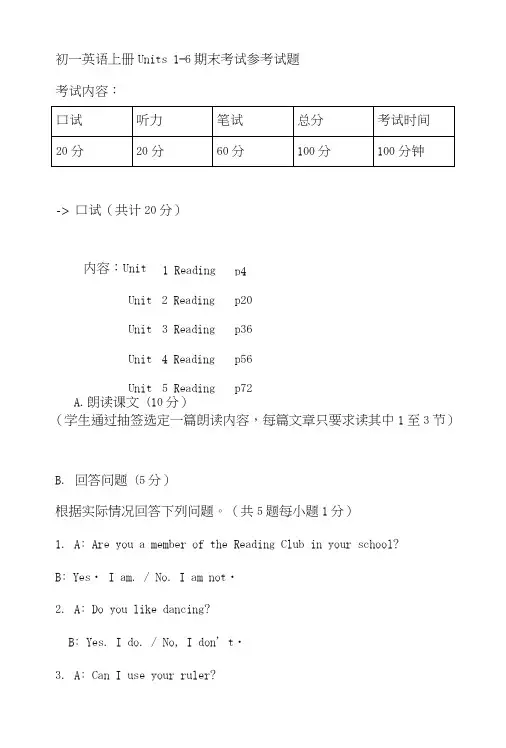 初一上册英语unit1-6期末考试试题.doc