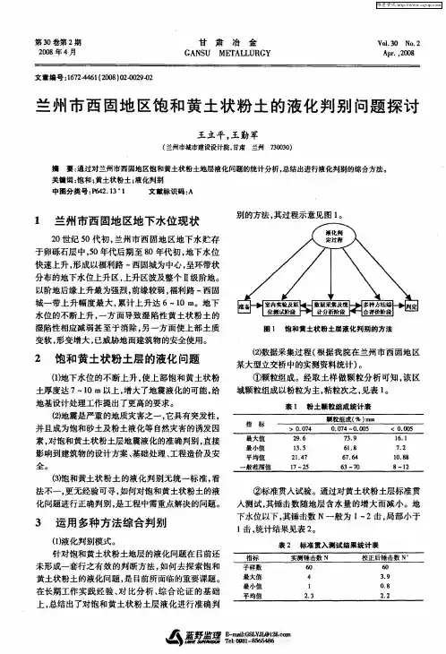 兰州市西固地区饱和黄土状粉土的液化判别问题探讨