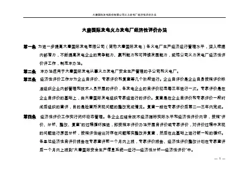 大唐国际发电股份有限公司火力发电厂经济性评价办法