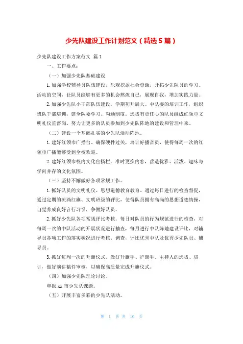 少先队建设工作计划范文(精选5篇)