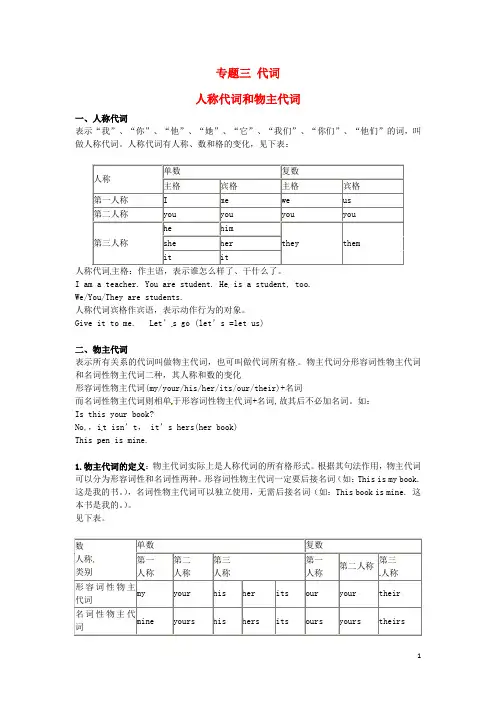 人称代词和物主代词