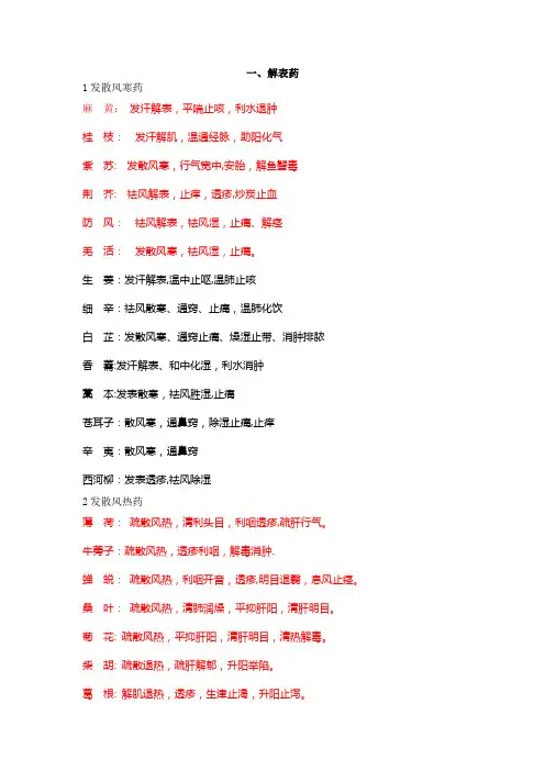 中药二单味药功效总结