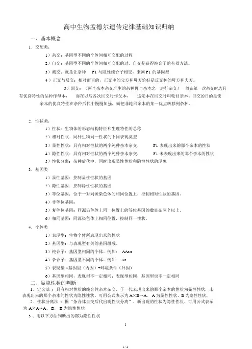高中生物孟德尔遗传规律相关知识总结