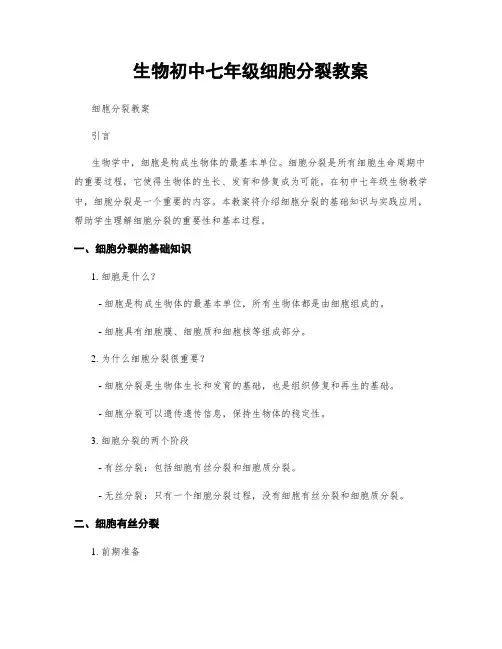 生物初中七年级细胞分裂教案