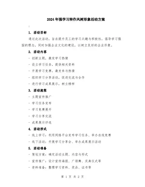 2024年强学习转作风树形象活动方案