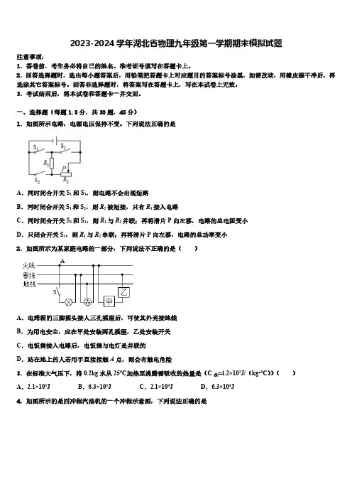2023-2024学年湖北省物理九年级第一学期期末模拟试题(含解析)