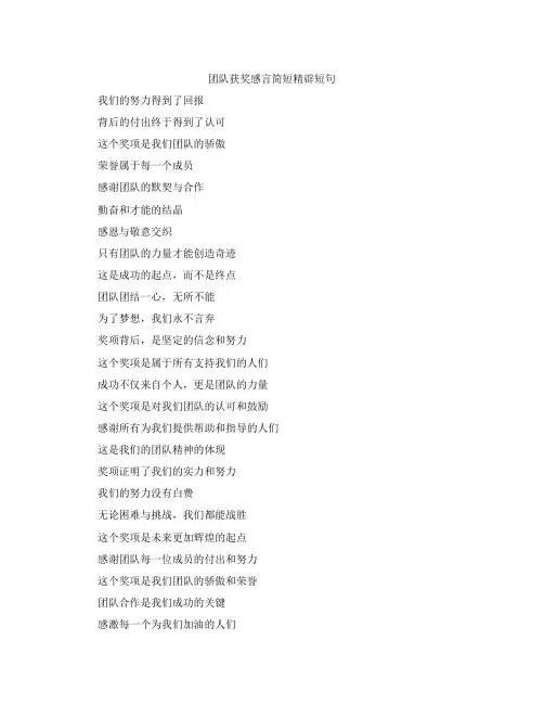 团队获奖感言简短精辟短句