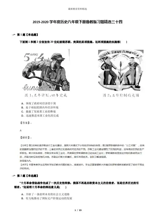2019-2020学年度历史八年级下册鲁教版习题精选三十四