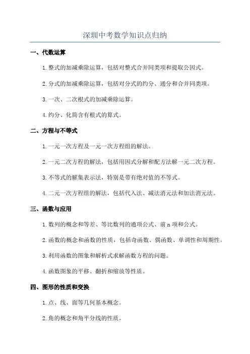深圳中考数学知识点归纳