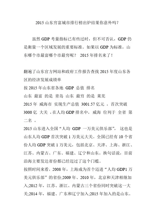 2015山东穷富城市排行榜出炉结果你意外吗？