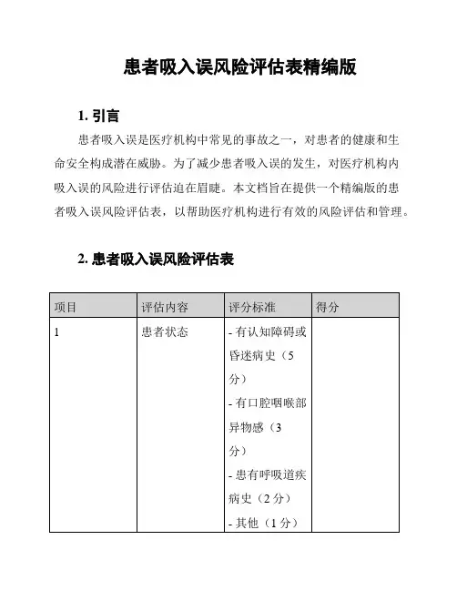 患者吸入误风险评估表精编版