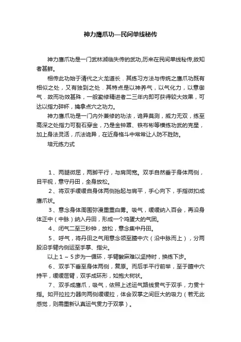 神力鹰爪功—民间单线秘传