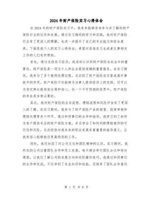 2024年财产保险实习心得体会(3篇)