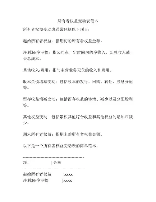 所有者权益变动表范本