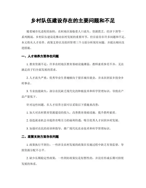 乡村队伍建设存在的主要问题和不足