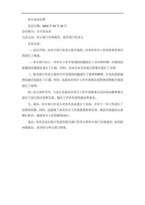 审计会议纪要范文