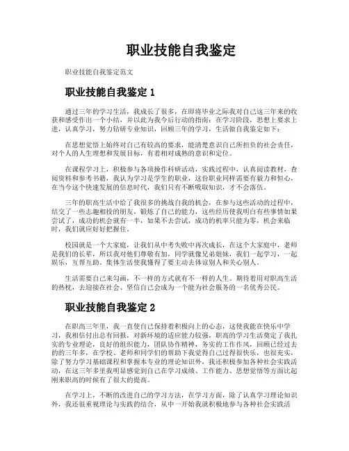 职业技能自我鉴定