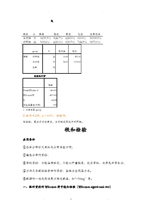 组别+秩和检验spss方法：显效和非显效