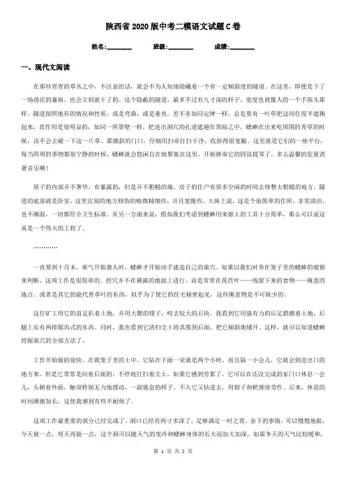 陕西省2020版中考二模语文试题C卷