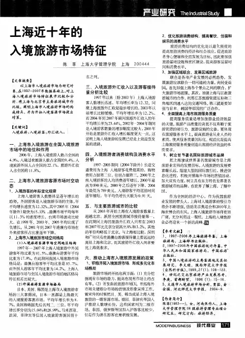 上海近十年的入境旅游市场特征
