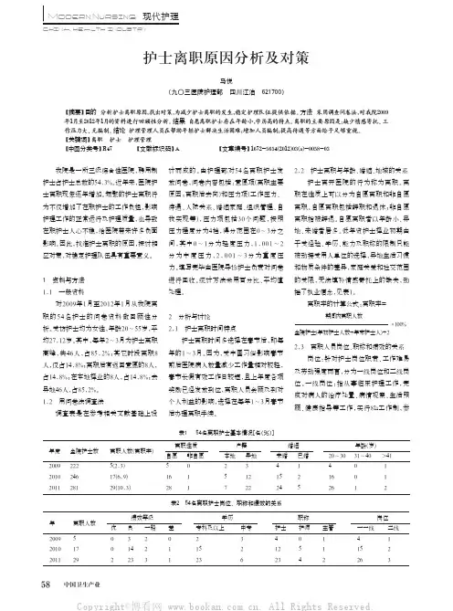 护士离职原因分析及对策