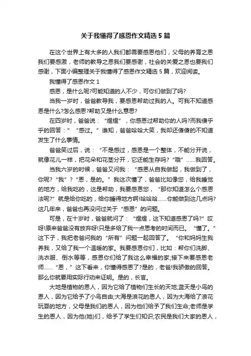 关于我懂得了感恩作文精选5篇